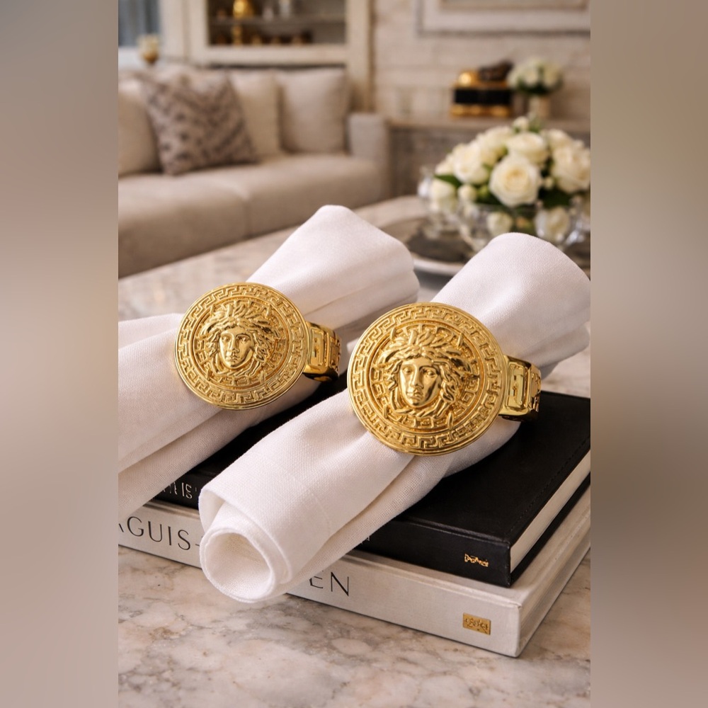 GIANNI VERSACE Vintage Gold-Tone Napkin Holders – Set of 2 | Handmade in Italy